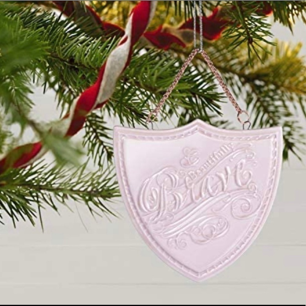 Hallmark Keepsake NIB Christmas Ornament Beautifully Brave Pink Shield Porcelain